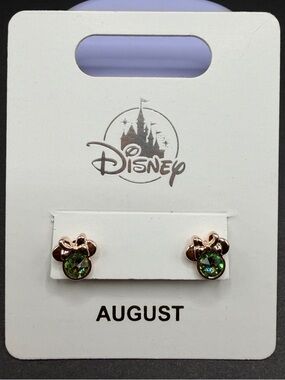 Disney Rose Gold Minnie Mouse Earrings with Green Crystals